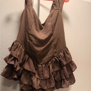 Brown Ruffled Halter Top